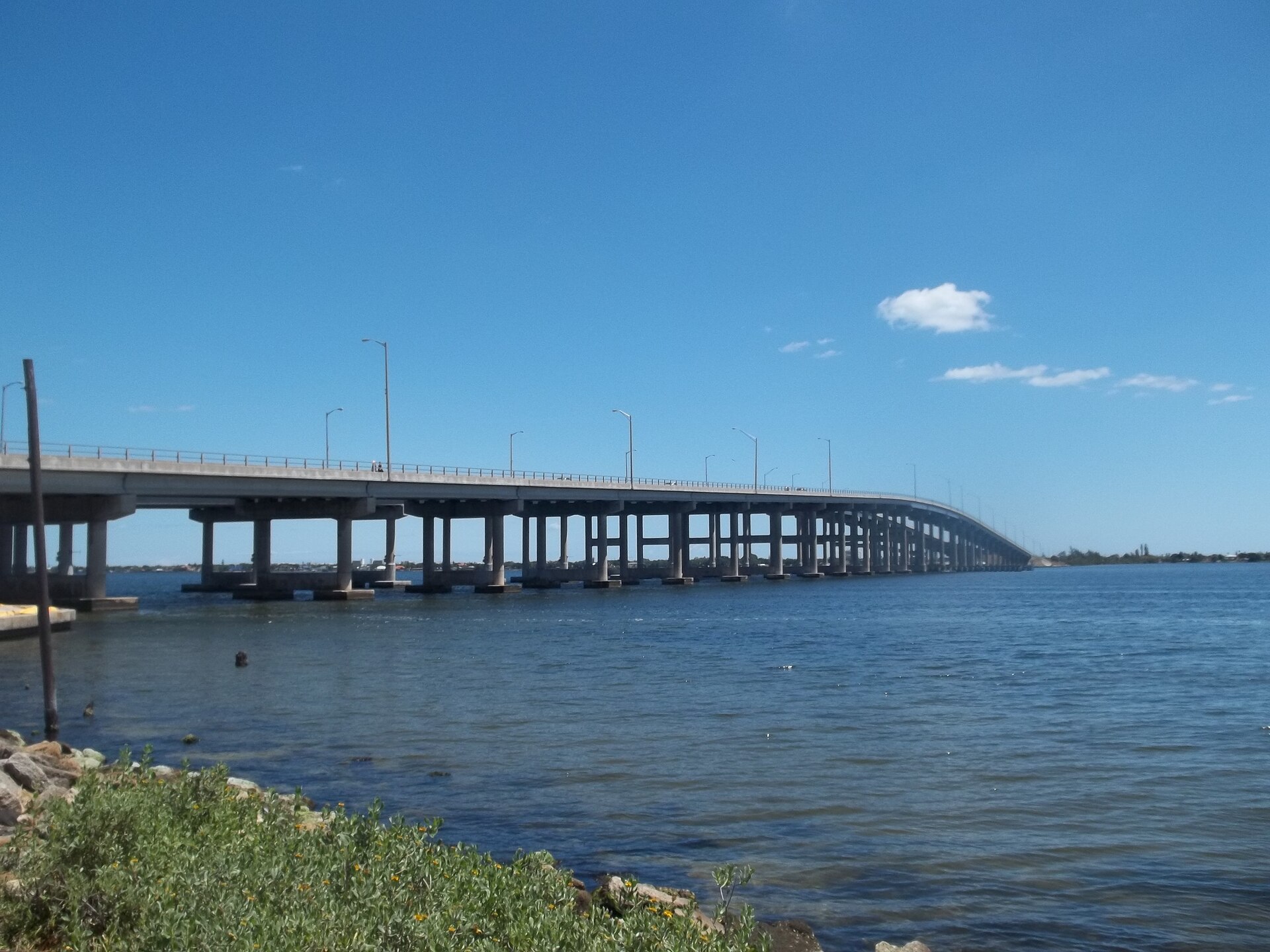 The Indian River at Melbourne, Florida, with the causeway bridge crossing the open water.